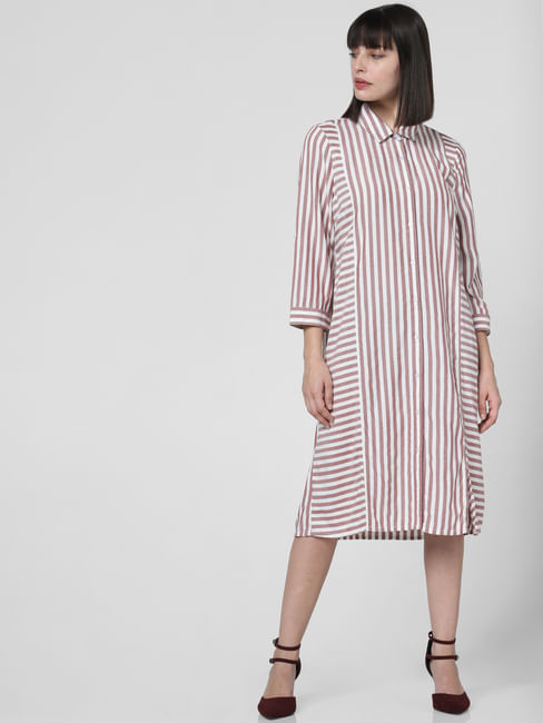 Brown Striped Shirt Dress