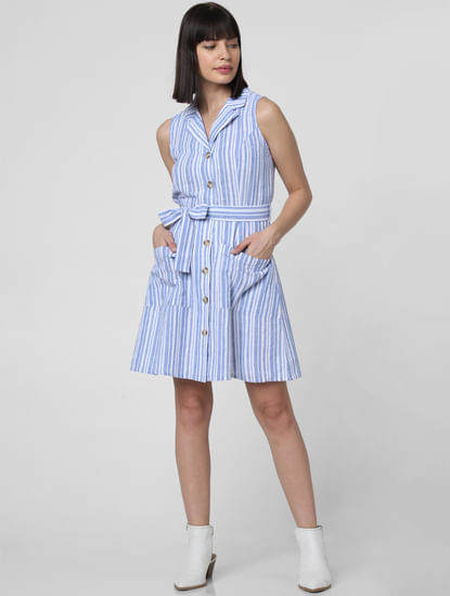 Light Blue Striped Shirt Dress