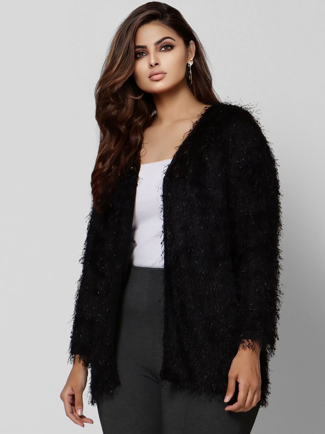 black faux fur cardigan