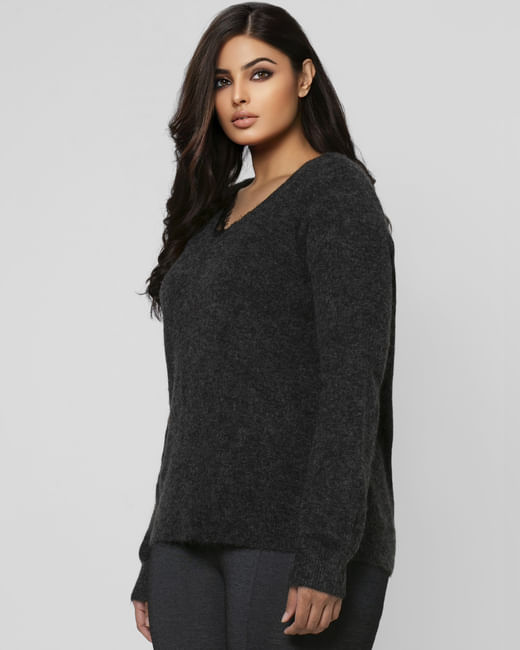 Dark Grey Lace Detail Sweater