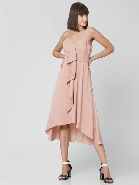 Pink Sleeveless Asymmetric Midi Dress