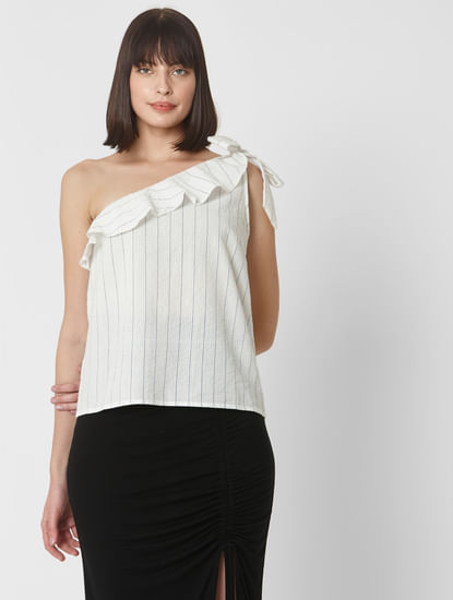 White One Shoulder Striped Top