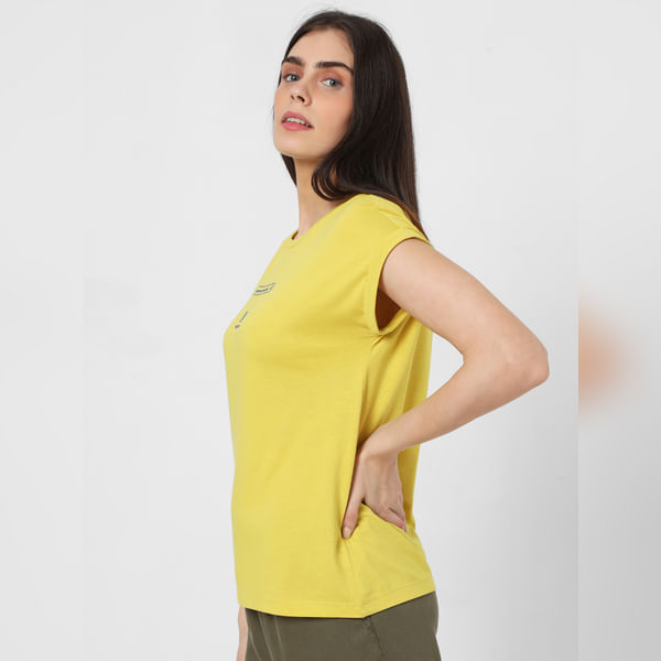 BESTSELLER CLOTHING Yellow Slogan Print T-shirt
