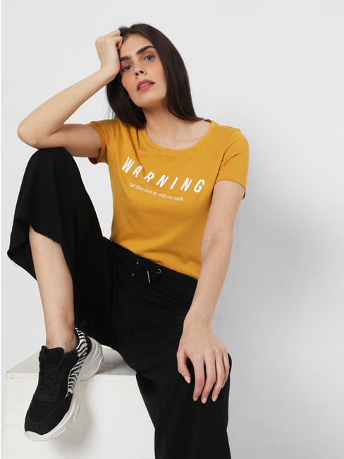 Mustard Slogan Print T-shirt