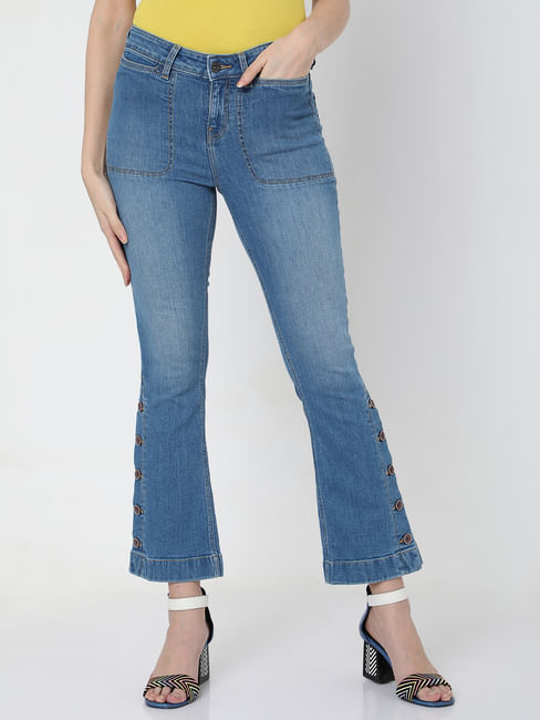 Blue Mid Rise Bootcut Jeans 