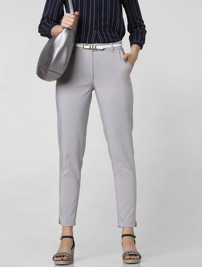 Grey Mid Rise Slim Trousers
