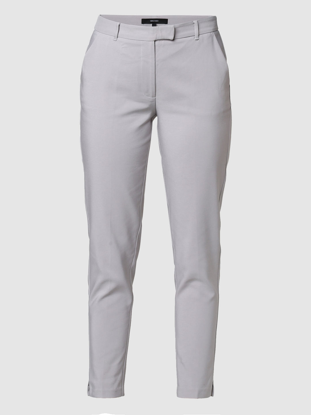 Buy Grey Mid Rise Slim Trousers Online In India