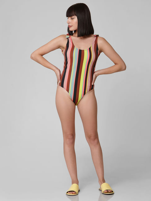 Multi-Colour Striped Swimsuit Online In India.