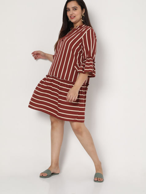 Brown Organic Cotton Striped Dress