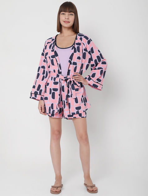 Pink Abstract Print Kimono