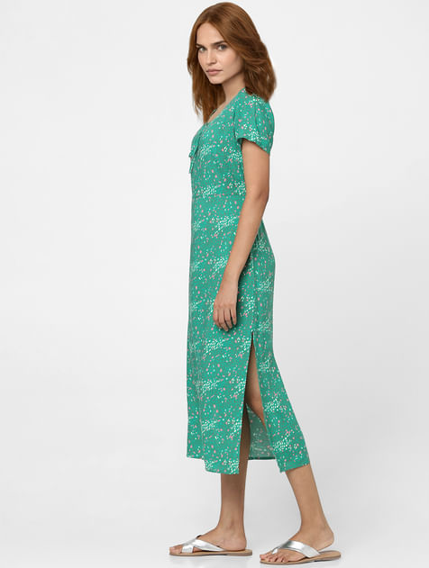 Green Abstract Print Midi Dress