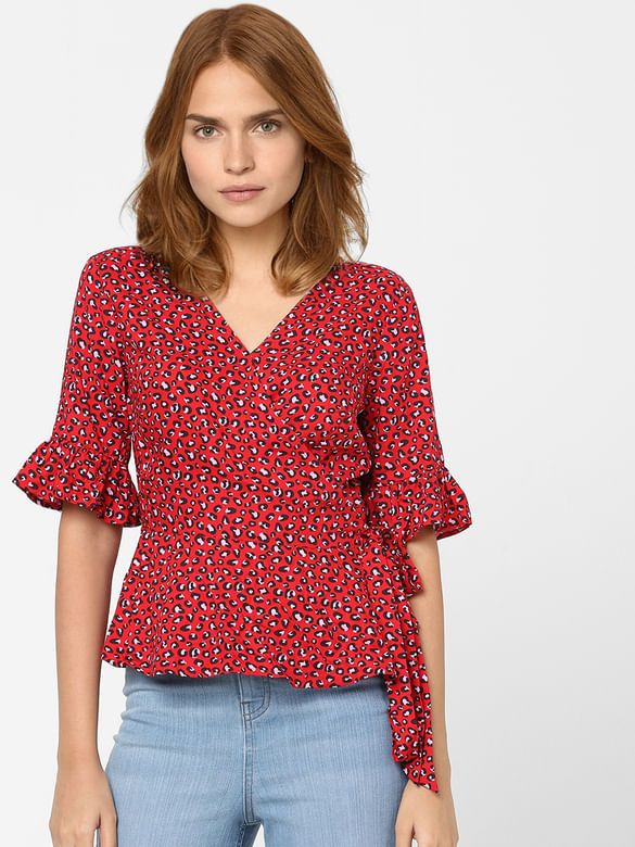 Red Abstract Print Top
