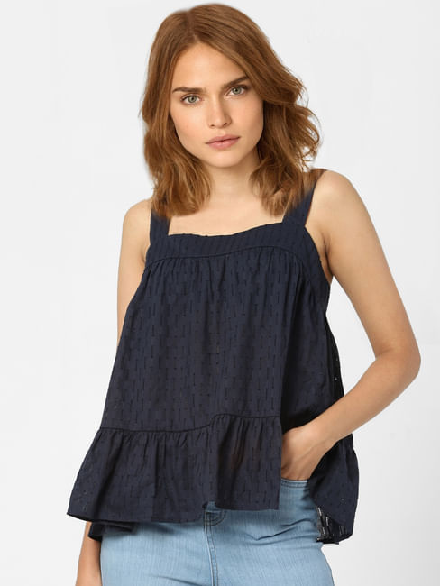 Navy Blue Embroidered Top
