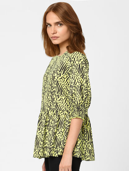 Lime Green Abstract Print Top