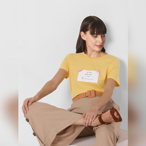 BESTSELLER CLOTHING Yellow Organic Cotton Post-It Print T-shirt