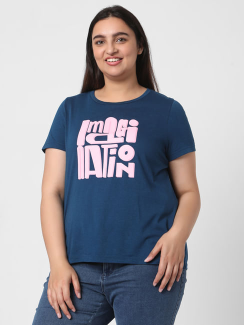 Navy Blue Typography Print T-shirt