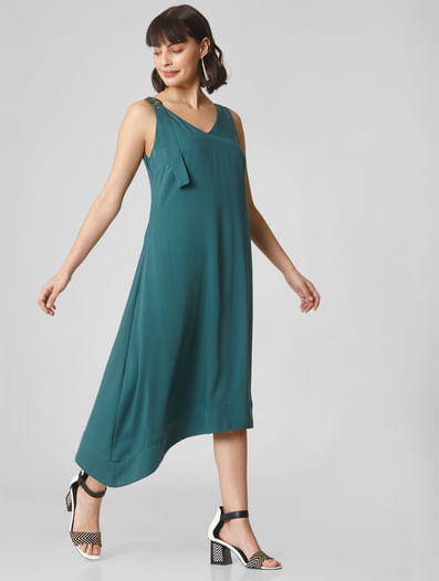 Green Asymmetric Midi Dress