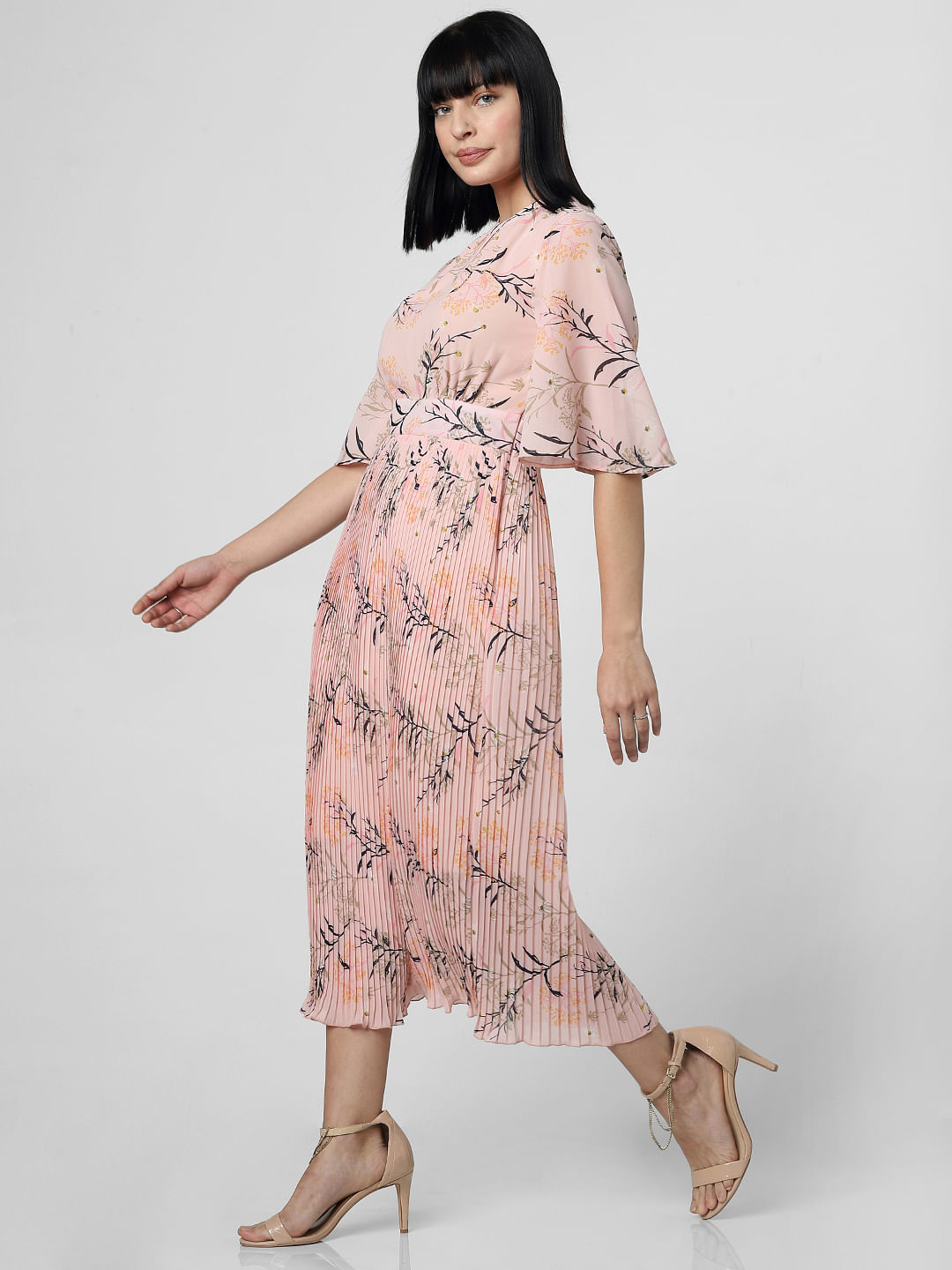 floral print pleated dress zara