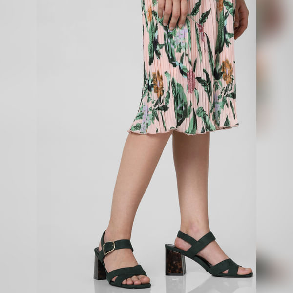 VERO MODA Green Criss-Cross Block Heels
