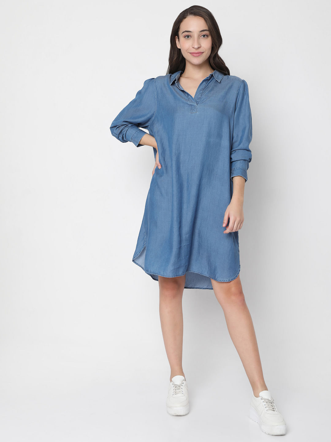 Plus Size Midnight Denim Ombre Shirt Dress Online in India | Amydus