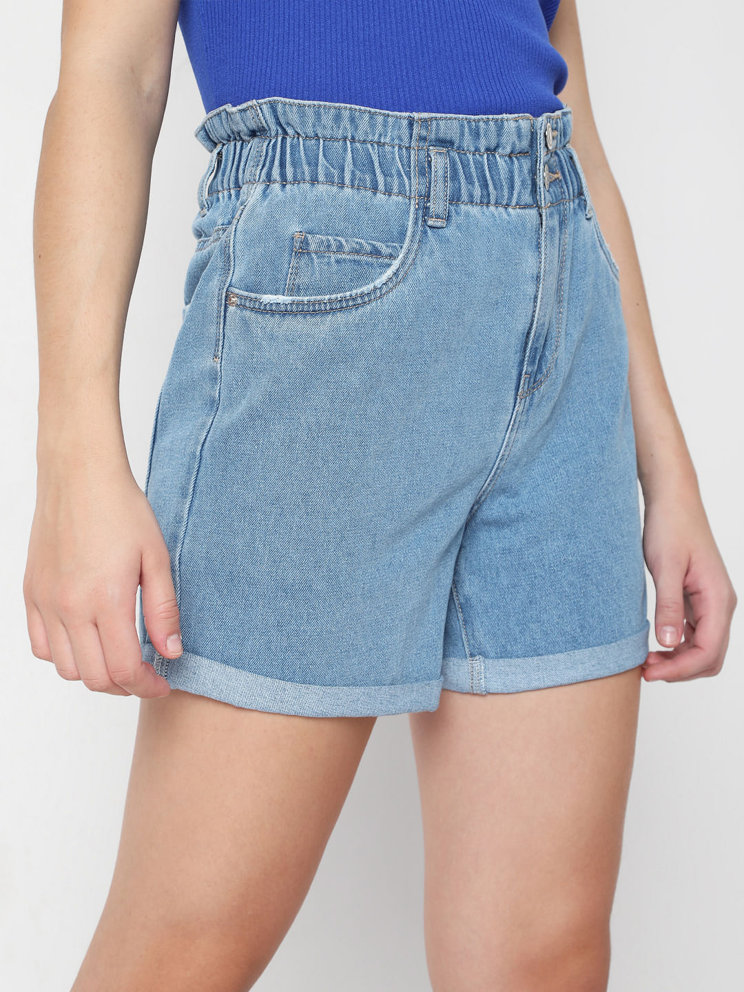 blue asphalt denim shorts