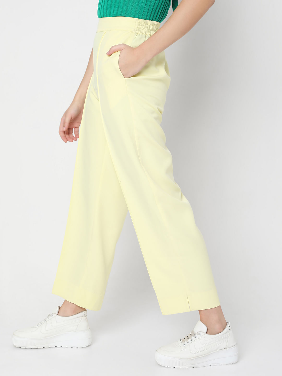 STRAIGHT FIT LINEN TROUSERS WITH GOLDTONED BUTTONS  Mustard  ZARA India