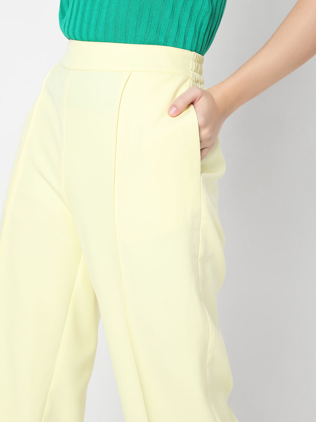 Womens Bright Yellow MidRise Cotton Denim Stretch Pants  Go Colors