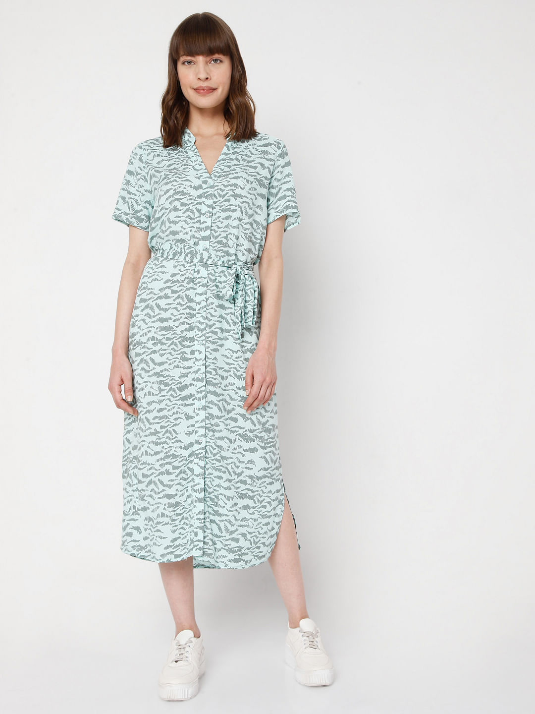 green abstract print dress