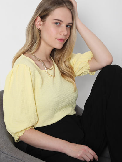 Yellow Puff Sleeves Top