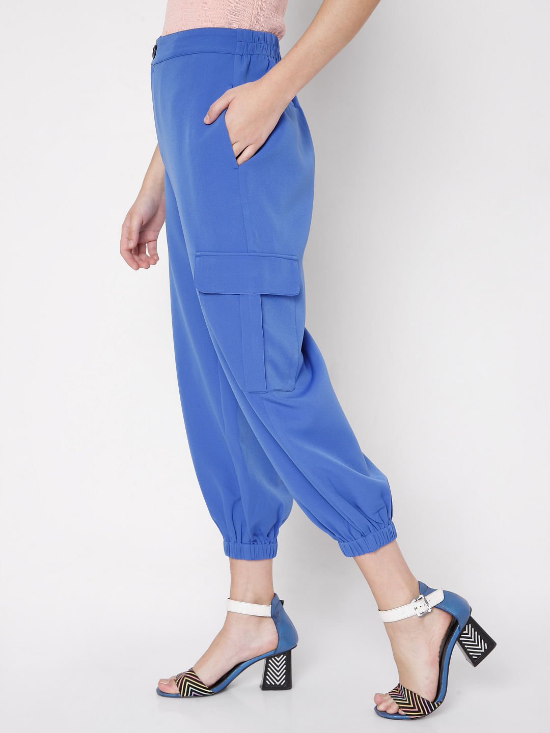 Women's Indigo Blue Solid Nylon Activewear Jogger