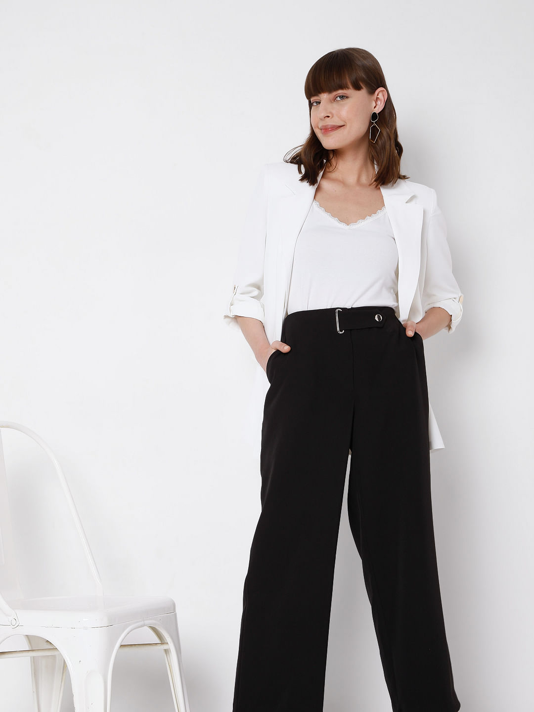 Wide tailored trousers  Black  Ladies  HM IN