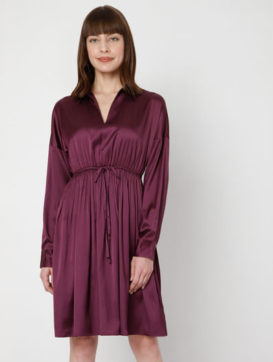 Purple Satin Fit & Flare Dress