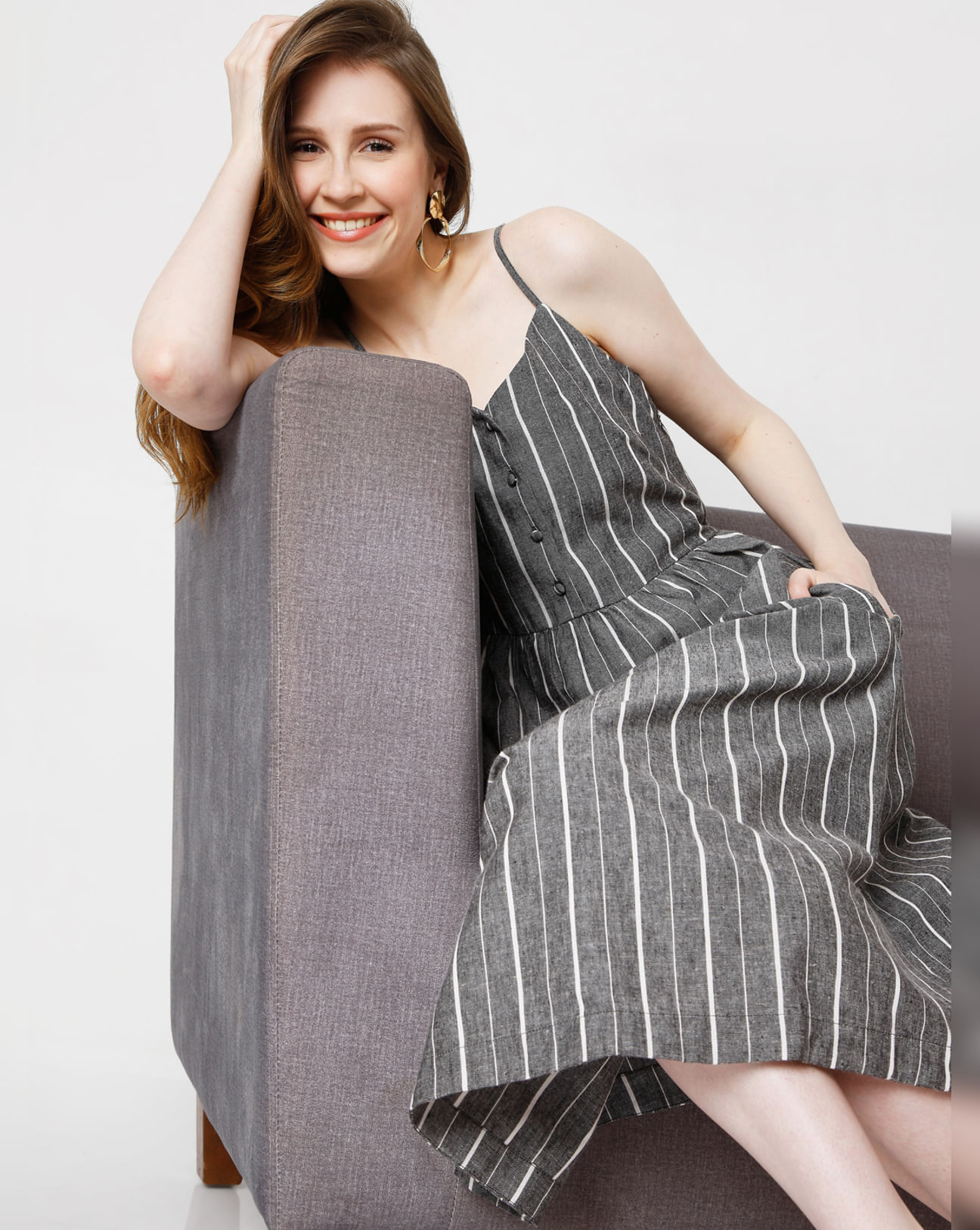Buy Grey Striped Strappy Dress for Women Online