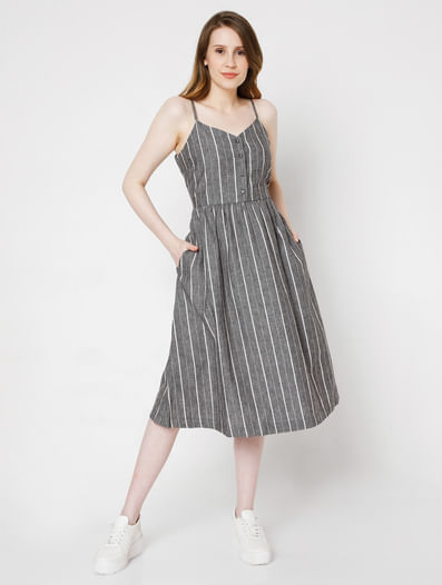Grey Striped Strappy Dress