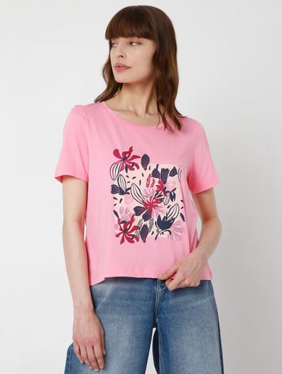 Pink Graphic Print T-shirt Top