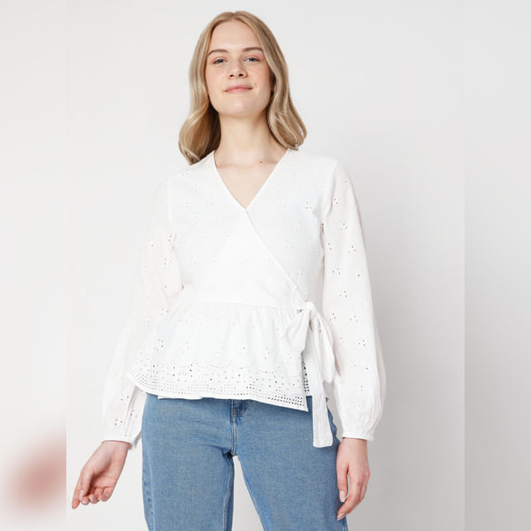 VERO MODA White Schiffli Wrap Top
