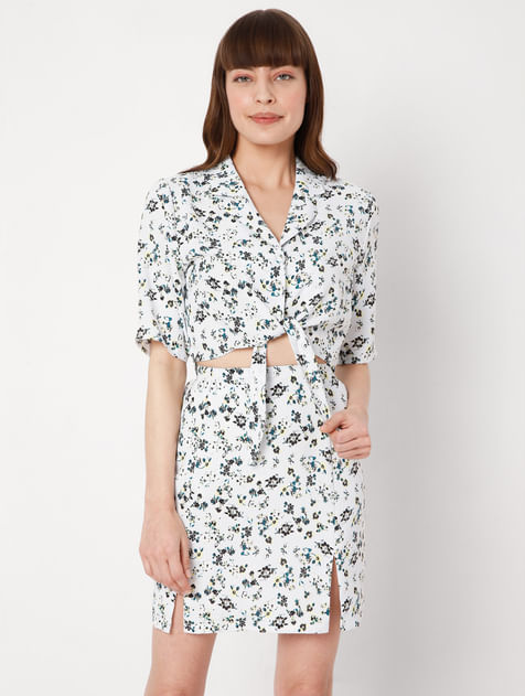 Blue Floral Co-ord Cropped Shirt