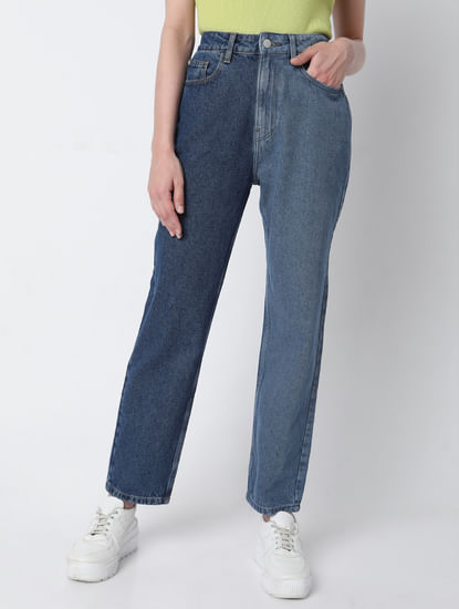 Blue Two-Toned Mom Jeans