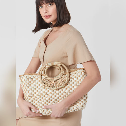 Beige Straw Tote Bag
