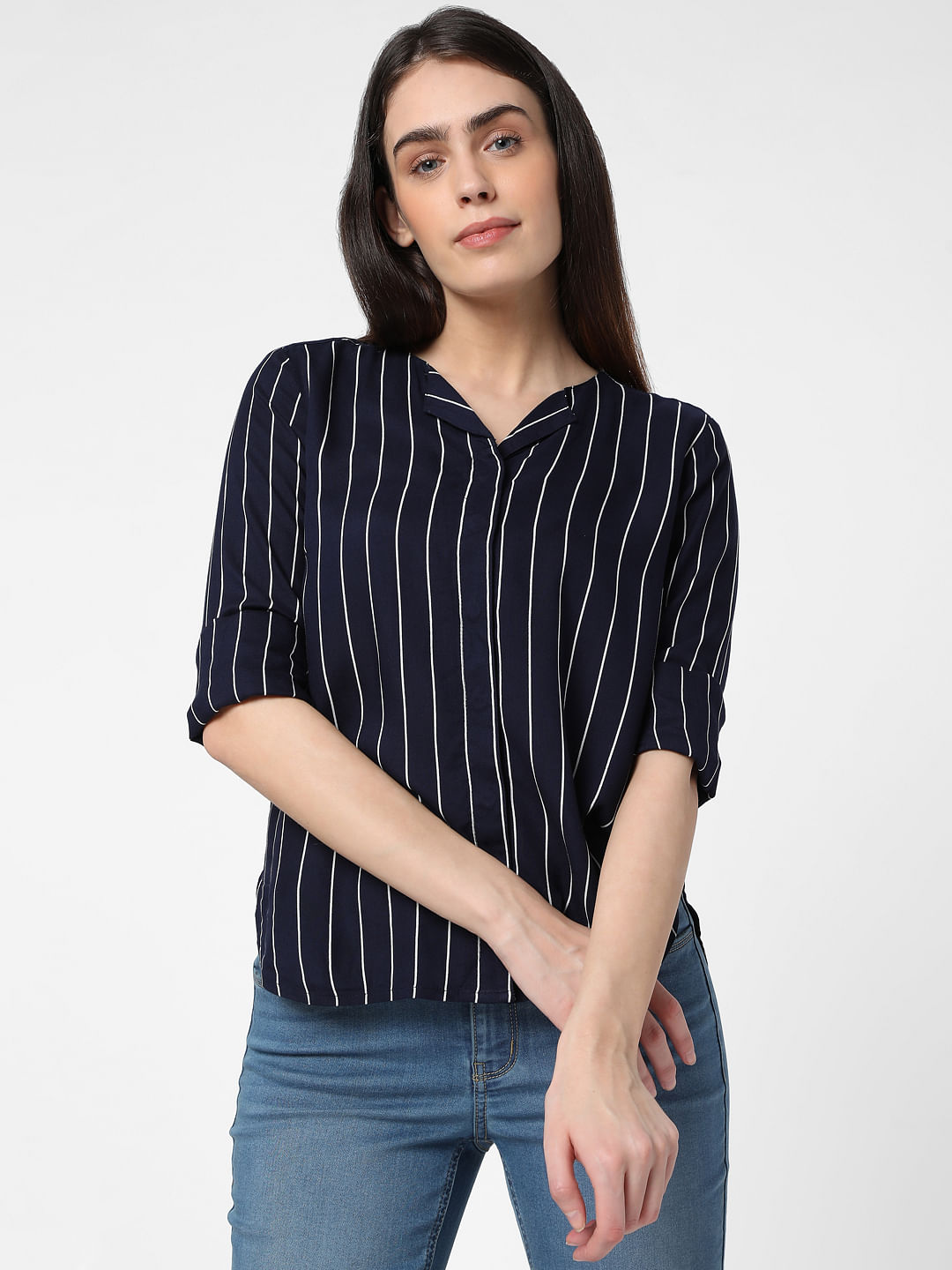 navy blue striped shirt womens