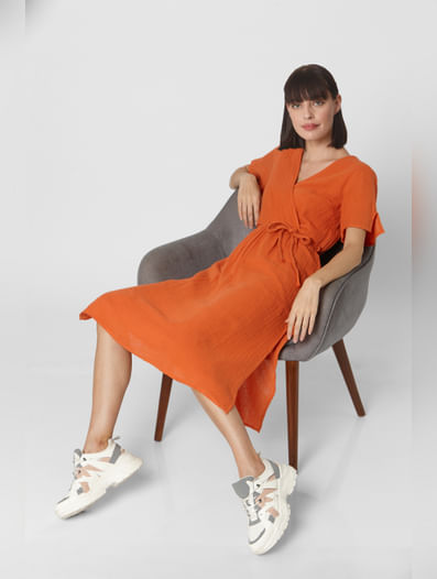 Orange Organic Cotton Caftan Midi Dress