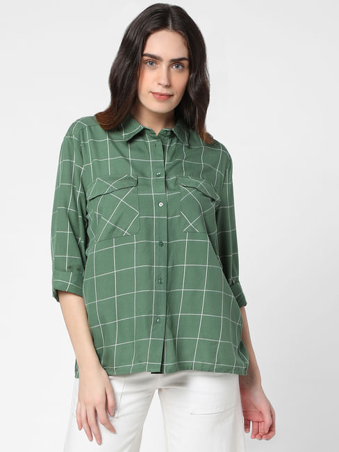 Green Windowpane Check Shirt