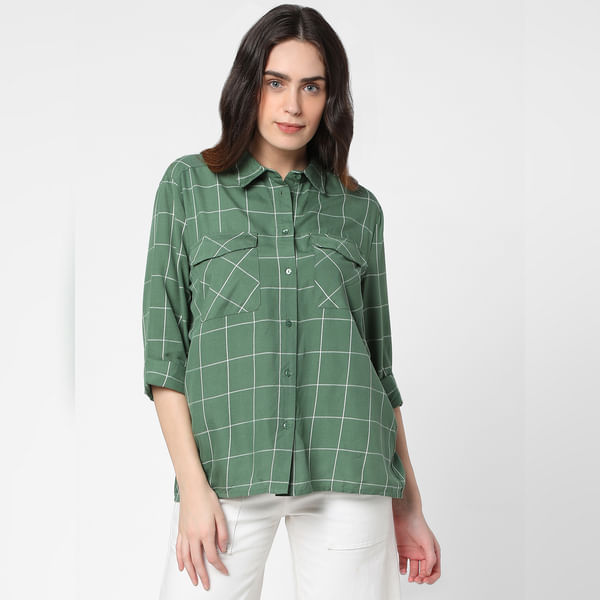 VERO MODA Green Windowpane Check Shirt