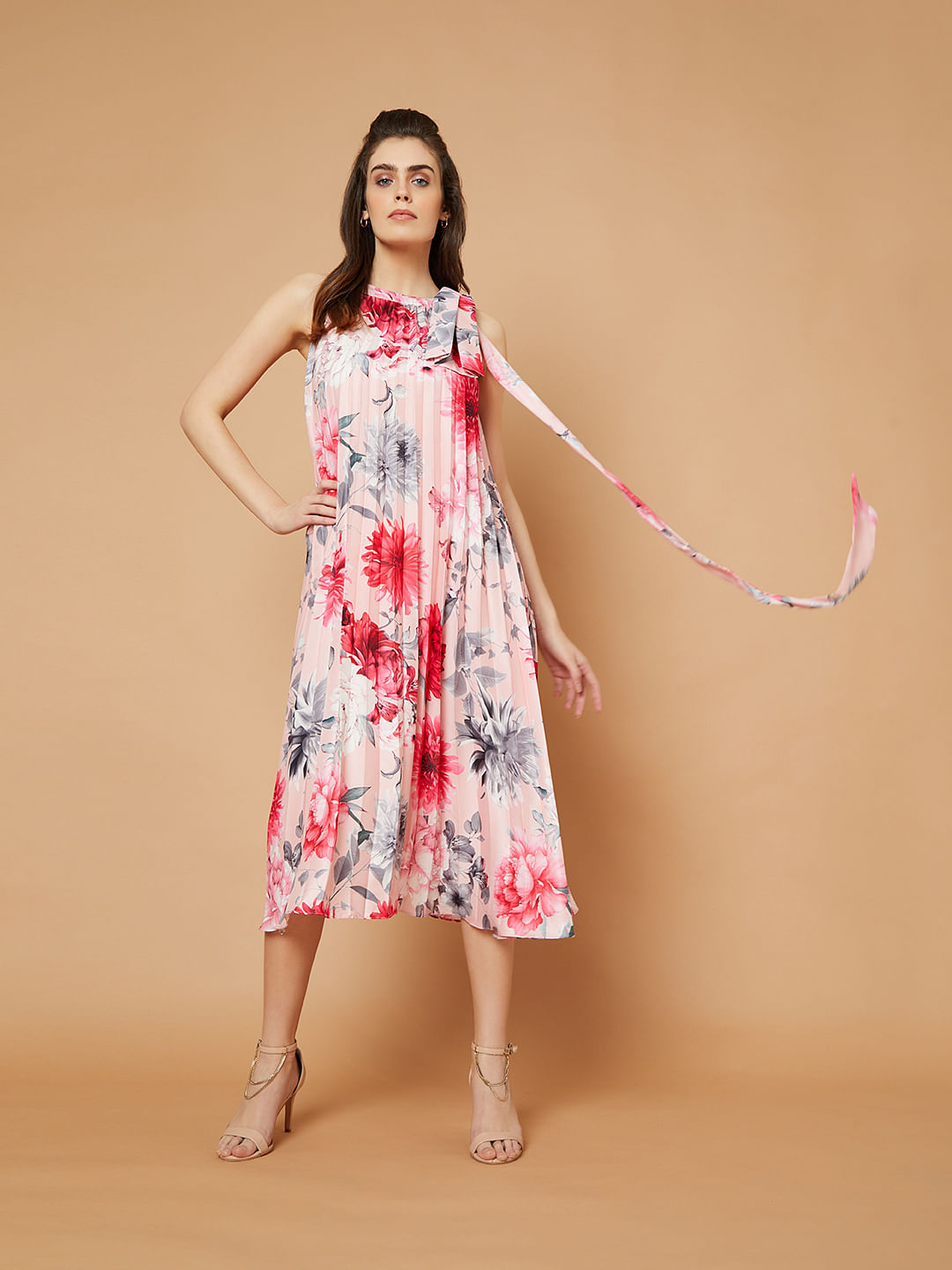 pleated midi dress