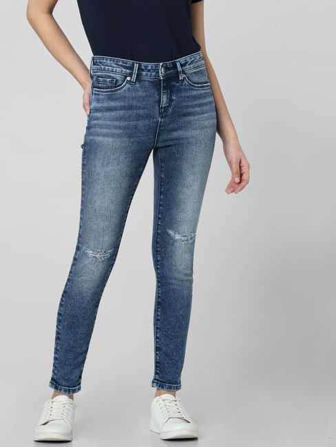 Vidner tricky Rejse Buy Blue Mid Rise Knee Ripped Skinny Fit Jeans Online In India.