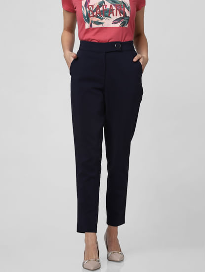Navy Blue High Rise Slim Fit Trousers
