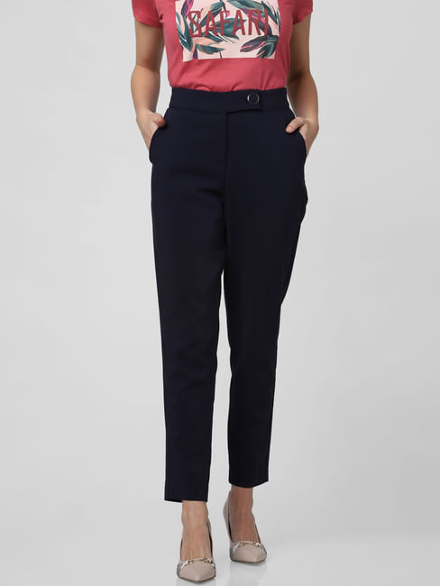Navy Blue High Rise Slim Fit Trousers