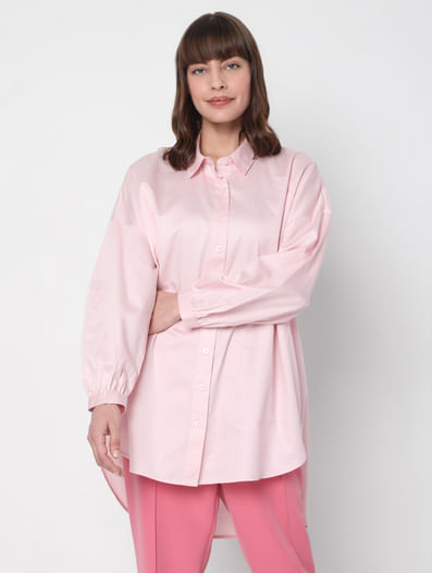 Pink Long Satin Shirt
