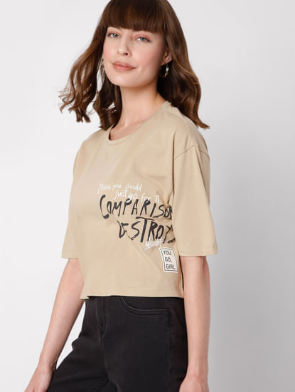 Beige Cropped T-shirt
