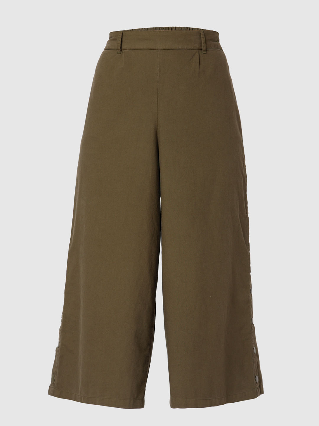 Buy Olive Green Linen WideLeg Formal Trousers Online  FableStreet